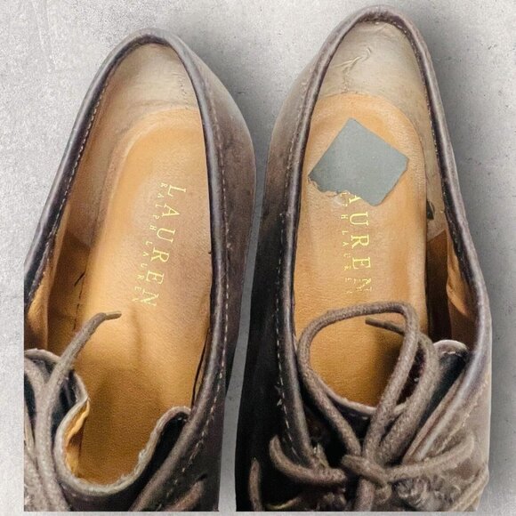 Lauren Ralph Lauren Women’s 10B Brown Denver Oxfords Wedge Heels Shoes Booties - Picture 8 of 11